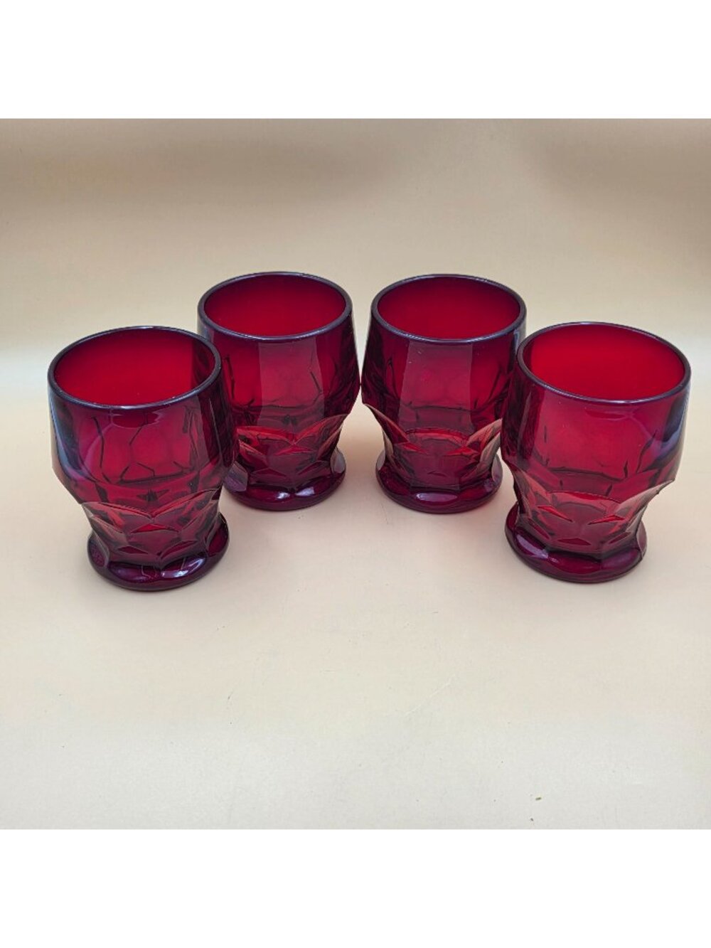 Viking Georgian Ruby Red Glass 9 Oz Flat Tumbler Set of 4 Vintage Barware